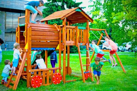 Игровой комплекс Jungle Gym Jungle Cottage + Train Module + Swing Module Xtra
